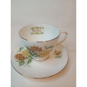 Vtg ROYAL WINCHESTER OCTOBER TEA CUP & SAUCER  FLOWER OF THE MONTH